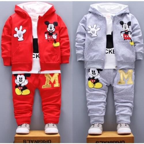 Donald Duck Mickey Baby Boy Clothing Set Kid Girl Autumn NewLong Sleeve T Shirt+Pants+Coat 3 Pcs Suit Children Sport Tracksuits