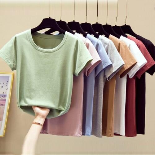98% Cotton T Shirt Women Summer New Oversized Solid Tees 8 Color Casual Basic Tshirt Korean O Neck Female Tops 2021 Good Quality