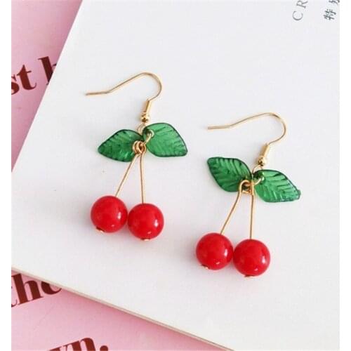 Hot red Cherry earrings eardrop Sweet fruit fresh cherry female fashion youth beautiful girl students for women
