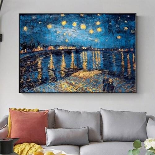 Impressionist Starry Night Famous Canvas Paintings Reproductions On The Wall By Van Gogh Landscape Wall Posters For Living Room