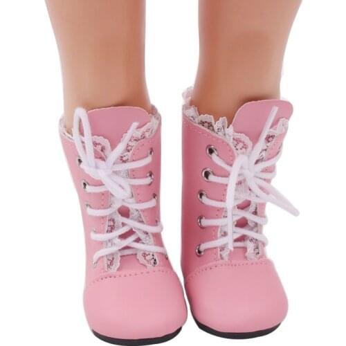 New Pattern Fashion Lace Gaobang Leather Shoes Fit 18 Inch American&43cm Baby New Born Doll Clothes Accessories Girls' Toys