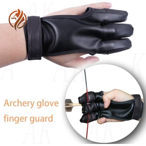 Beauty Hunting Bow Gloves Leather PU Velvet Bow and Arrow Three-finger Finger Guard Protector Arm Guard Archery Arm Guard