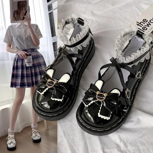 Japanese Sneakers Platform Vintage Shoes Harajuku Lolita Shoes Women Shoes Low Heel Round Head Bowknot Comfortable Ulzzang Shoes