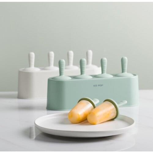Ice Cream Mold Summer 4 Pack Silicone Ice Bar Maker Jelly Fruit Juice Ice Cream Maker Kids Children Stick Holder Popsicle Mold