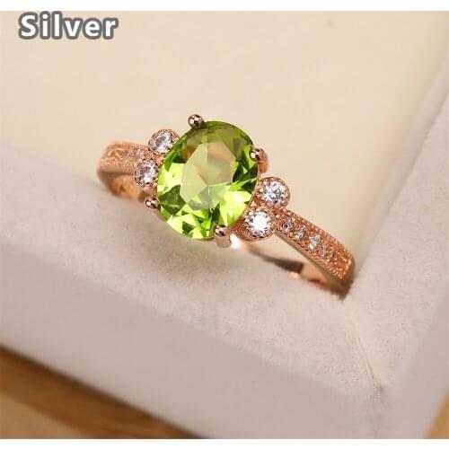 Best selling European and American S925 silver plated rose gold wedding ring zircon lady light green goose egg crystal jewelry