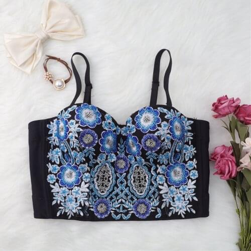 Beaded Embroidered Camisole Womens Stage Performance Underwear Fashion Ins Slim Sexy Bustier Bra Ultra Short Top Y1146