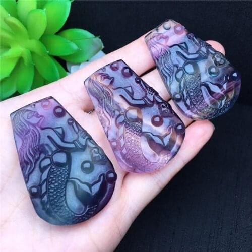 1pcs Natural Crystal Carvings fox Colorful Cute Animals Healing stones Fluorite Mermaid For gift Decorations