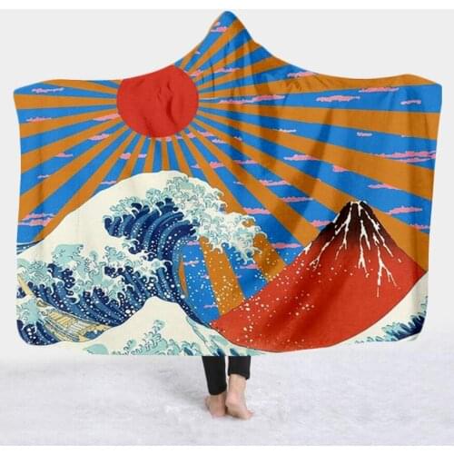 Japanese Famous Paintings The Great Wave Blanket Hooded Blanket 3D full print Wearable Blanket Adults men women Blanket style-10