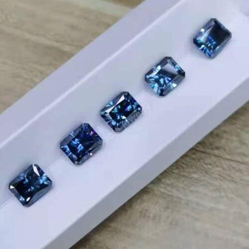 Wholesale Price Blue Color Gems Rectangle Radiant Cut Loose Moissanites Stone For Jewelry Free Carving GRA Certificate