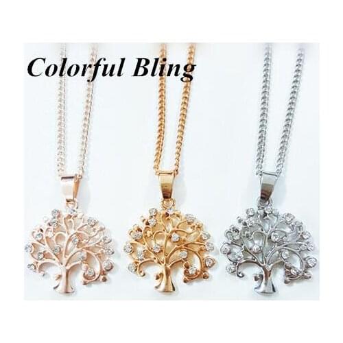2017 New Fashion Tree Of Life pendant Necklace Rose Gold Color Crystal family Tree Necklaces & Pendants Women Jewelry