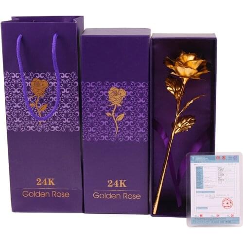 Valentines Gift 24k gold rose lovers flower 25cm length (with card), (open)