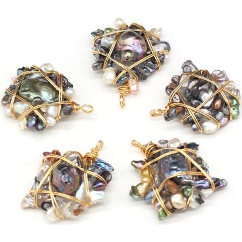 Charms Wrapped Pearl Bead Pendant Irregural Shape Natural Pearl Bead Pendant for Making DIY Necklace Gift Size 35x50mm