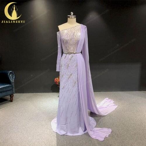 Rhine One Shoulder Elie Saab Purple Beads Sequins Chiffon vestidos de fiesta Evening Dress Long вечернее платье