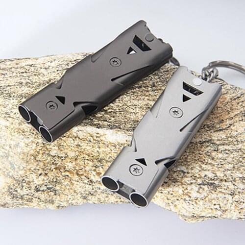 Outdoor Whistle EDC Survival Whistle High Decibel Double Pipe Whistle Stainless Steel Alloy Keychain For Camping Hiking Outdoor