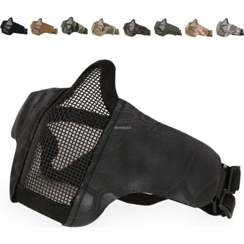 Military Tactical Half Face Mask Airsoft Paintball CS Foldable Low-carbon Steel Mesh Military Comfortable Protective Masks