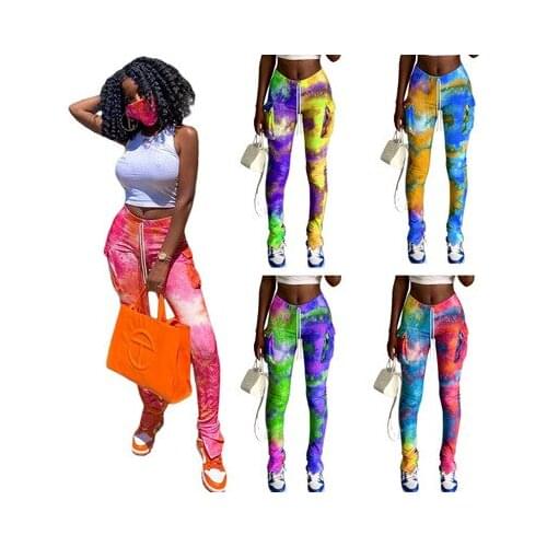 High quality girls Urban casual wear tie-dye pocket split 5 color track pants women