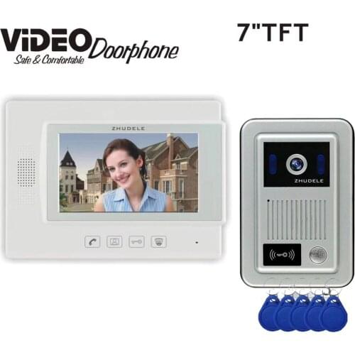 ZHUDELE Top Quality 7" LCD monitor Speakerphone intercom Video Door Phone/Audio doorbell Can support CCTV Camera ID Card Unlock