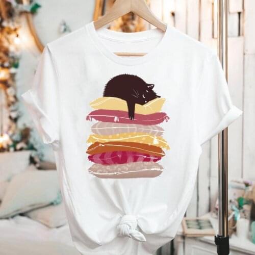 Women Graphic Short Sleeve Cute Cat Funny Ladies Cartoon 2021 Summer Fashion Print Female Clothes Tops Tees Tshirt T-Shirt