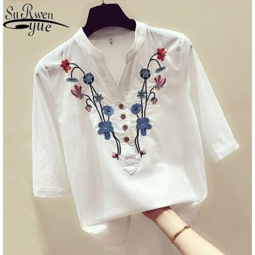 Womens Tops And Blouses Camisas Mujer Floral Embroidery White Blouse Women Shirts Blusas Mujer De Moda 2021 Women Tops 3140 50