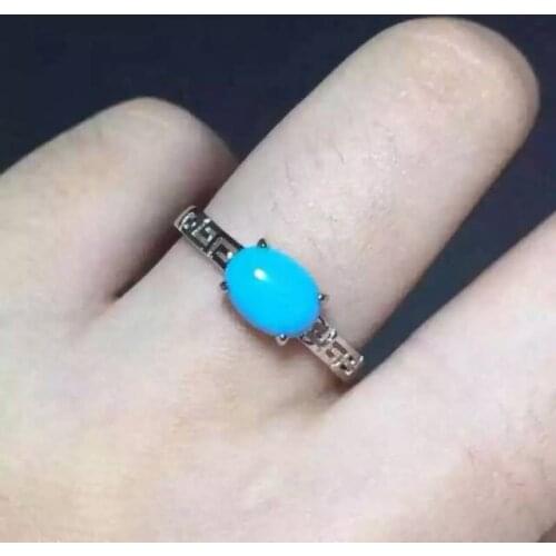 Natural green turquoise gem Ring Natural gemstone Ring S925 sterling silver trendy simple round Hollow women party gift Jewelry