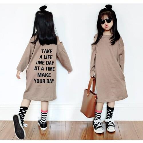 Girls Knit Long Section Strapless Letters Printed Long-sleeved Dress Kids Dresses for Korean Baby Clothes Flower Girl Dresses