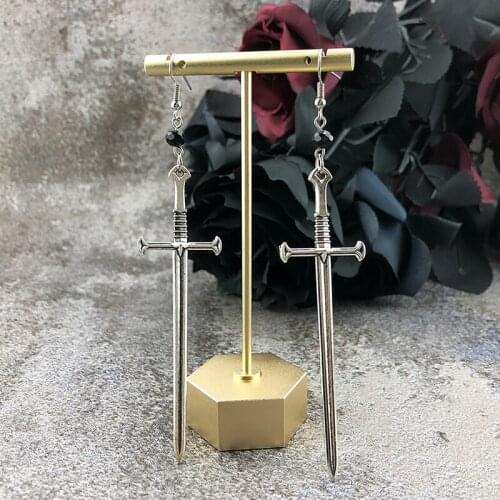 ZHOUYANG Gothic Sword Drop Earrings For Women Vintage Punk Ancient Silver Color Earring Halloween Gift Wholesale Jewelry VG002