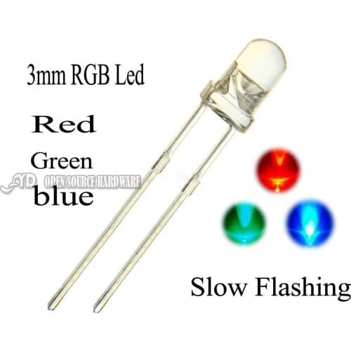 100pcs 3mm Water Clear Round Light Emitting Diode Slow Flashing LED RGB Blinking Multicolor Flicker Ultra Bright