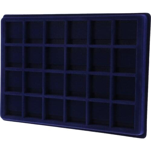 24 Grid Velvet Frame Series Coin /Jewelry Display Tray for Coin/Jewelry Display Supplies 45x45mm -Blue