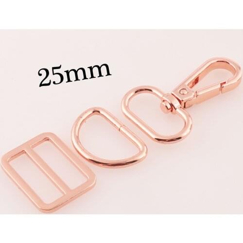 25mm Rose Gold Lobster Swivel Clasp D Rings Adjusting Buckle,Slide Purse Hook Gate Bag Purse Clasps Handbag Hardware-1"-4 sets