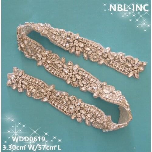 30PCS) Wholesale handmade beaded sewing bridal silver clear rhinestone applique for wedding dresses DIY iron on WDD0619