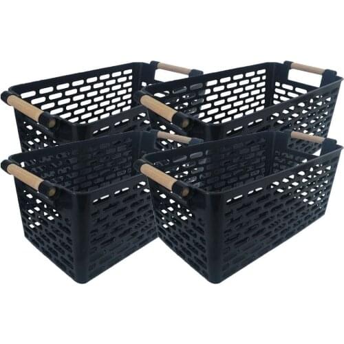 4'lü Wood Handle Basket Organizer storage basket fruit bowl storage child toy storage home collection kitchen arrangement