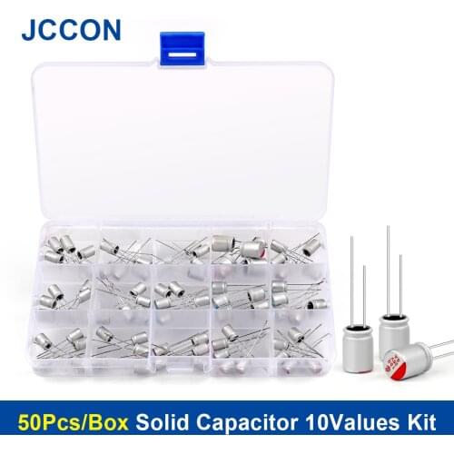 50PcsLot Solid Capacitor 10Values Motherboard Assorted Box Kit 2.5V 6.3V 16V 100UF 270UF 470UF 560UF 1000UF Storage Samples Set