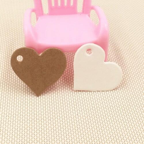 100pcs 2.5*2.8cm Paper Heart Shaped Hang Tags, Brown/White Color Wedding Party Favors Gift Packing Tags,Cup Cake Cards