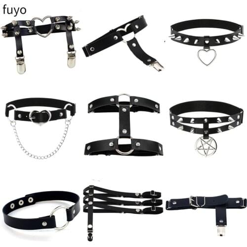 Summer Women Sexy PU Leather Bondage Lingerie Gothic Leg Harness Elastic Suspender Punk Strap Leg Ring Thigh Garter Belts Girl