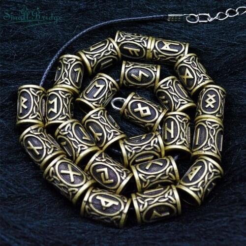 24Pcs Fashion Viking Charm Pattern Vintage Beads For Jewelry Making Beard Beads Accessories Carved Rune Beads Wholesale