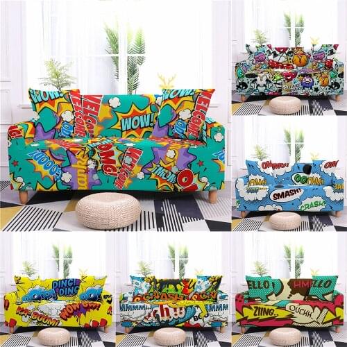 Graffiti Style Sofa Slipcovers Stretch Couch Cover For Living Room Removable And Washable Cartoons Sofa Cover 1/2/3/4 Seater