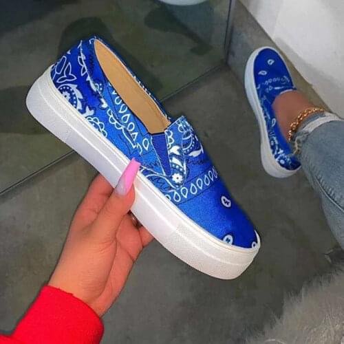 Spring Autumn New Flat Shoes Women Graffiti Print Loafers Bandana Fashion Sneakers Round Toe Solid Colors Plus Size Mujer Pisos