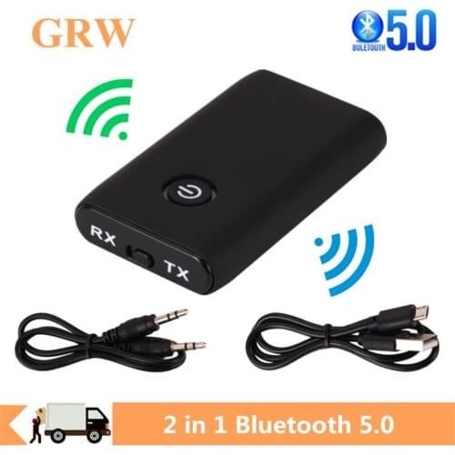 Grwibeou 2 in 1 Wireless Bluetooth 5.0 Transmitter Receiver Chargable for TV PC Car Speaker 3.5mm AUX Hifi Music Audio Adapter