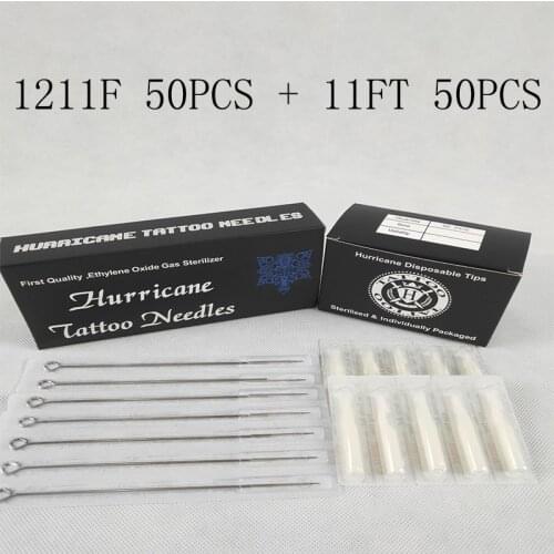 Tattoo Needles Tip (11F+11FT) 50pcs Disposable Tattoo Needles and 50pcs Matched Tips tattoo needle with tips tattoo kit