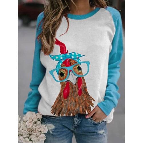 Chicken Patchwork Hoodies Womens Long Sleeve Chicken Hoodies Bandana Printed Color Block Sweatshirts Свитшот Женский 2020