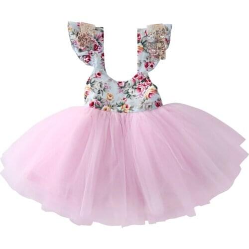 Pudcoco Summer Baby Girl Floral Tulle Princess Dress Kids Baby GirlsRuffle Wedding Party Tutu Dress Sunsuit Outfits Clothing