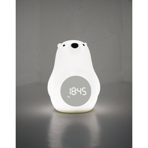 MUID Big White Bear Alarm Clock Light Children Mute Electronic Clock Cartoon Smart Charging Student Bed Head with Sleeping