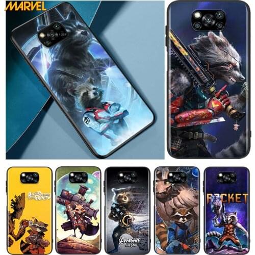 Rocket Racoon Marvel cute for Xiaomi Poco X3 NFC X2 M3 M2 F2 F3 Pro C3 F1 A2 Lite Mix3 Play Silicone Soft Black Phone Case