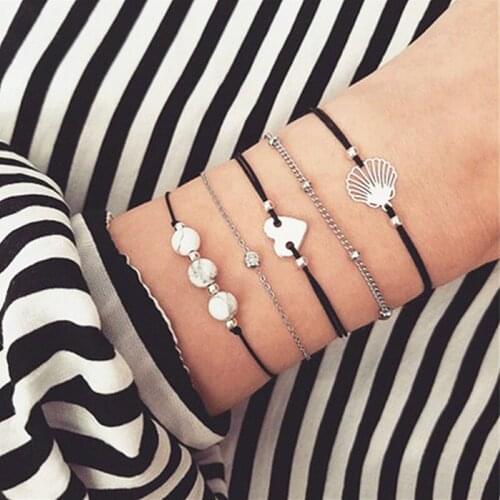 Shell Beads Bracelets Heart Bracelet Set For Women Girl Bohemian Bangles Female Fashion Woven Jewelry Gifts 5Pcs/set