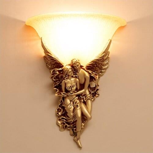 European style wall lamp angel bedroom bedside lamp living room TV background wall creative retro wall lamp aisle American lamp