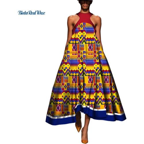 New African Dresses for Women Bazin Riche Ankara Print Causal Evening Party Dresses Dashiki Women African Clothing Dress WY7458