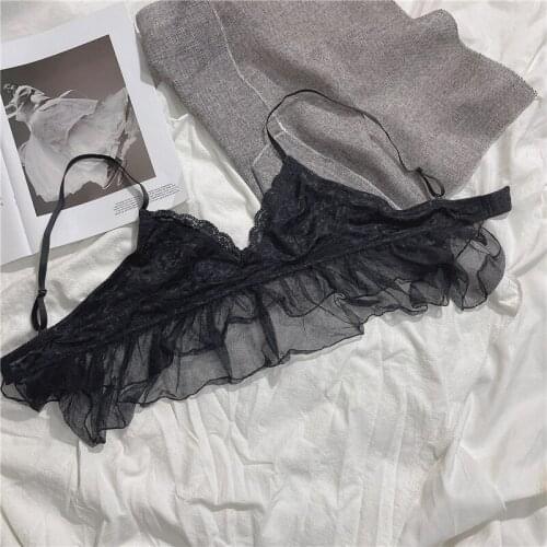 Summer new sexy bra underwear straps are ultra thin underwear lace edge mesh skirt attractive thin no steel ring black bra set
