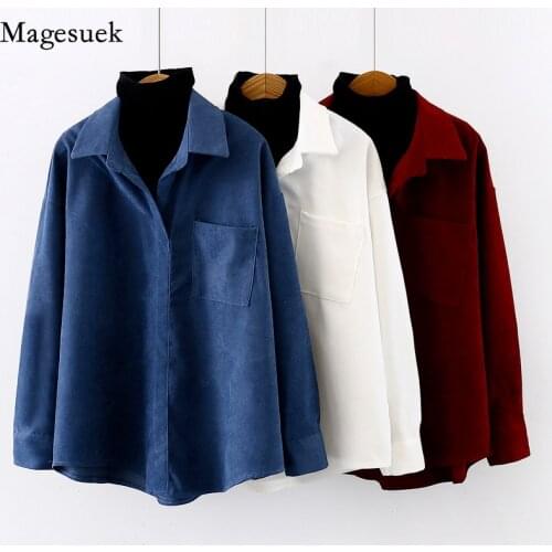 Single-breasted Cotton White Shirt Women Vintage Long Sleeve Loose Woman Blouses Autumn New Pocket Office Lady Casual Tops 16171