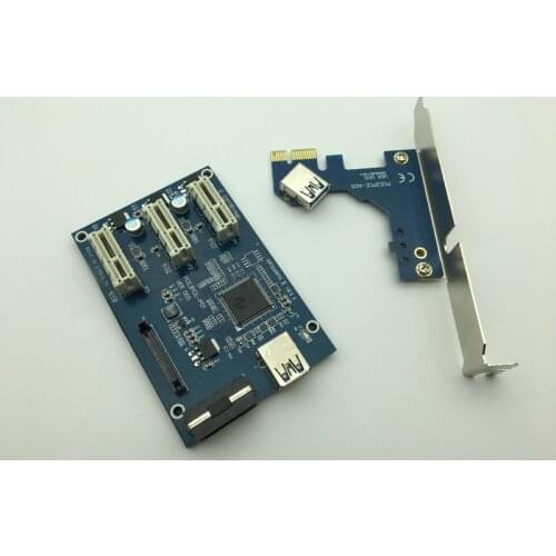 PCI-e Express 1X to 3 Port 1X Switch Multiplier HUB Riser Card + USB 3.0 Cable HOT Selling Drop Shipping VER005