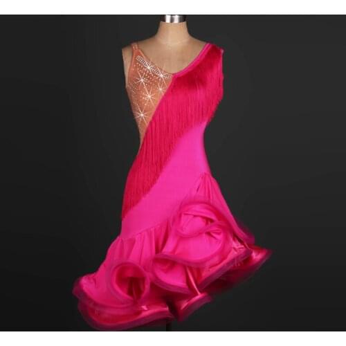 2017 New Ladies Women Latin Dance Dress Lake Blue Red Tassel Accesories Chacha Rumba Samba tango Flamenco Dance Dress